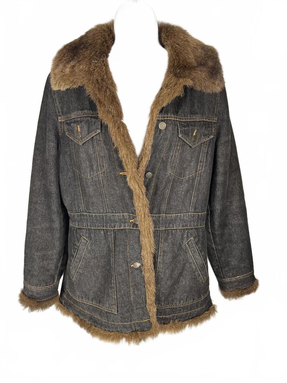 VTG Y2K Marvin Richards Faux Fur Trim Denim Jacket Penny Lane Boho Whimsigoth